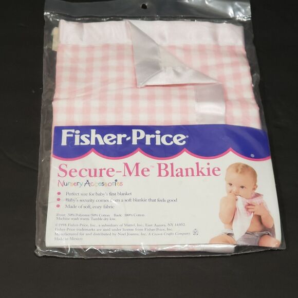 Fisher Price Secure Me Blankie Pink White Checkered Lovey Baby Blanket Vtg 1998 - Picture 1 of 5